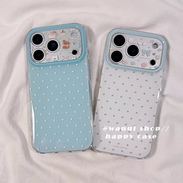 Niche high-end blue and white polka dot case for Apple devices16PROMAX Phone case iPhone17Niche14Double Layer13Hard