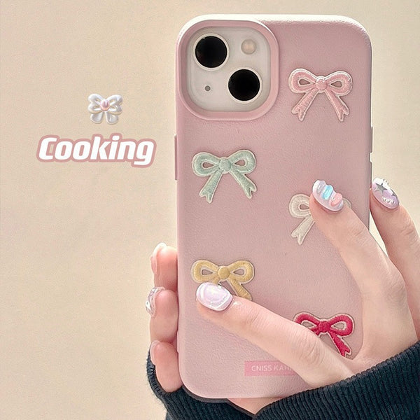 Three-dimensional colorful bow is suitable for iPhone16promax Apple14Phone case13New17Female15Anti-Fall