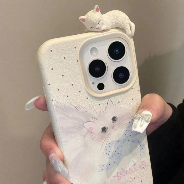 Bow-tied polka dot cat ins Suitable for Apple17Phone case14Female iphone16PROMAX Cute15Anti-Fall