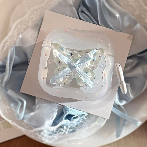 Icy Blue Butterfly Apple Airpods4Universal Bluetooth Headphone Case Pro2Fresh3Generation1Gentle hanging ring