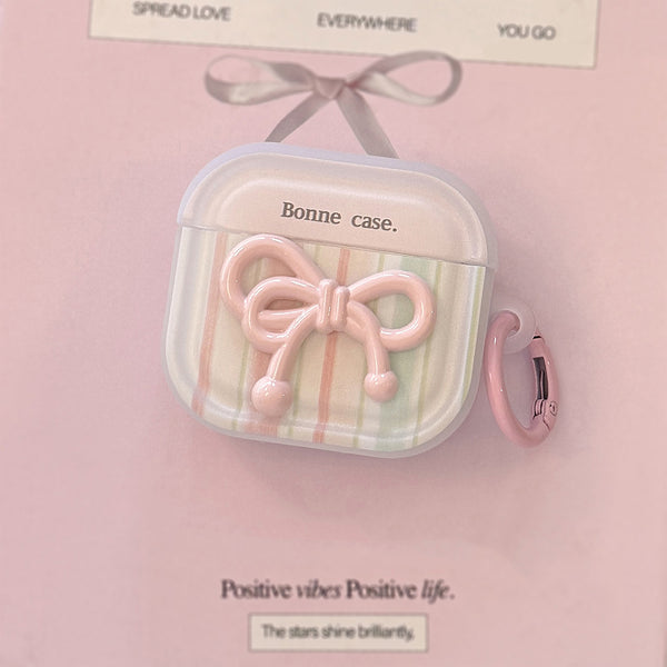 Sweet striped bow suitable for Apple devices Airpods4Replacement Bluetooth earphone case Pro2Pink pendant1Transparent White3Generation